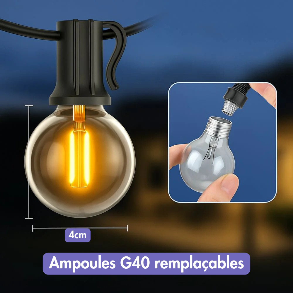 Guirlande Solaire G40 – Éclairez vos soirées avec charme et fiabilité